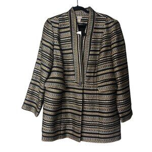 Chicos NEW Black Gold Striped Metallic Long Jacket Sz 3 XL Tweed Button